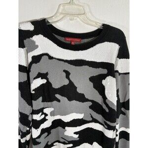 Saks Fifth Ave Women Medium Pullover Sweater Black Gray White Sequin Camo